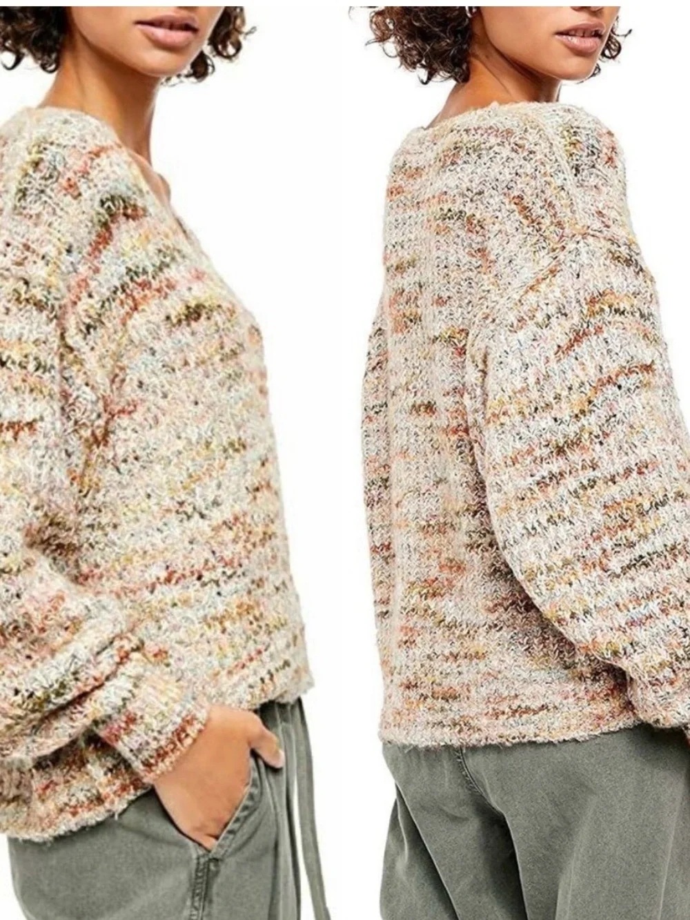 Free People Highland V Neck Drop Shoulder Sweater size Large